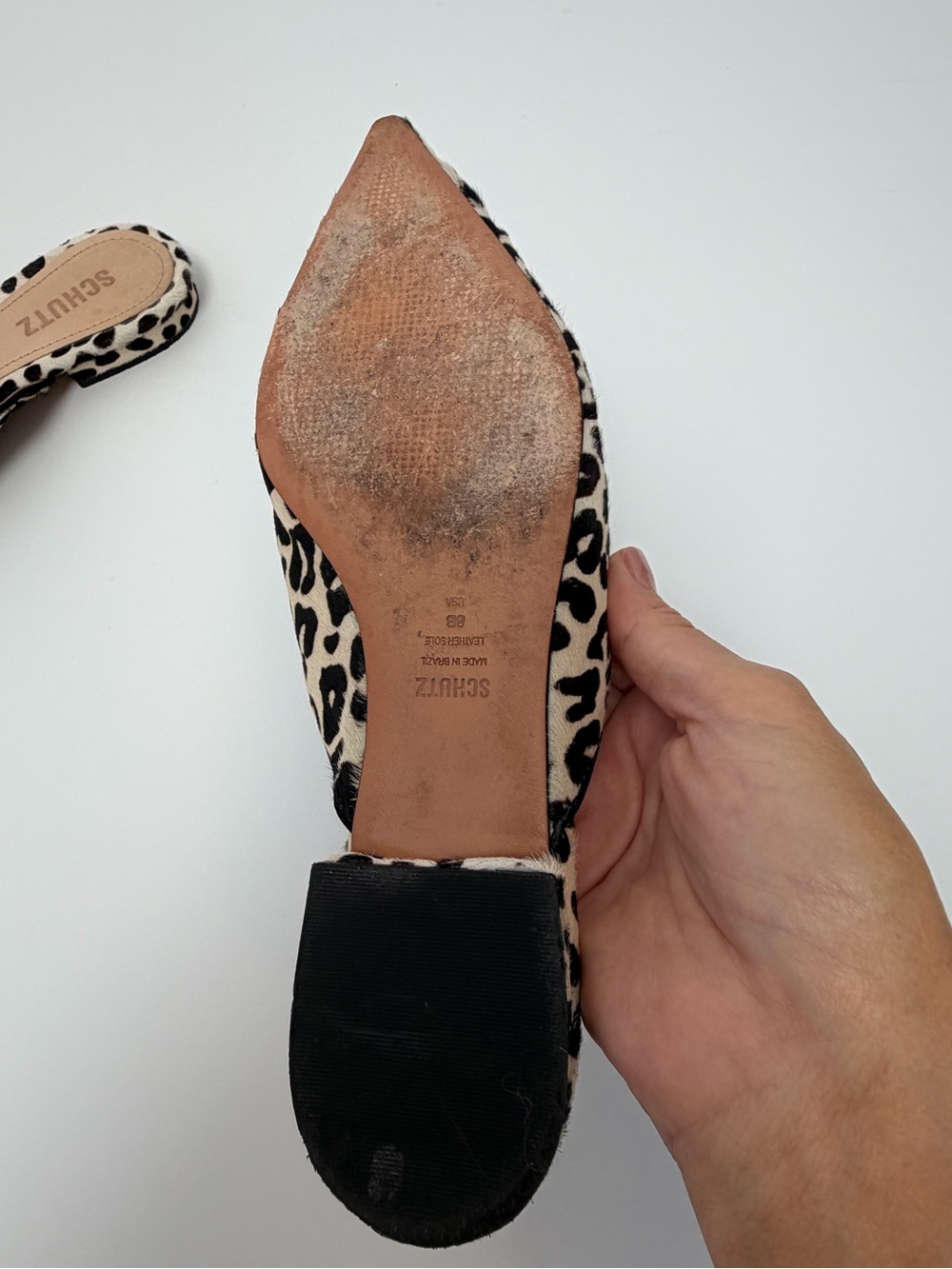 SCHUTZ Leopard & Zebra Print Pointed Toe Mules - Black & Cream - Picture 9 of 11
